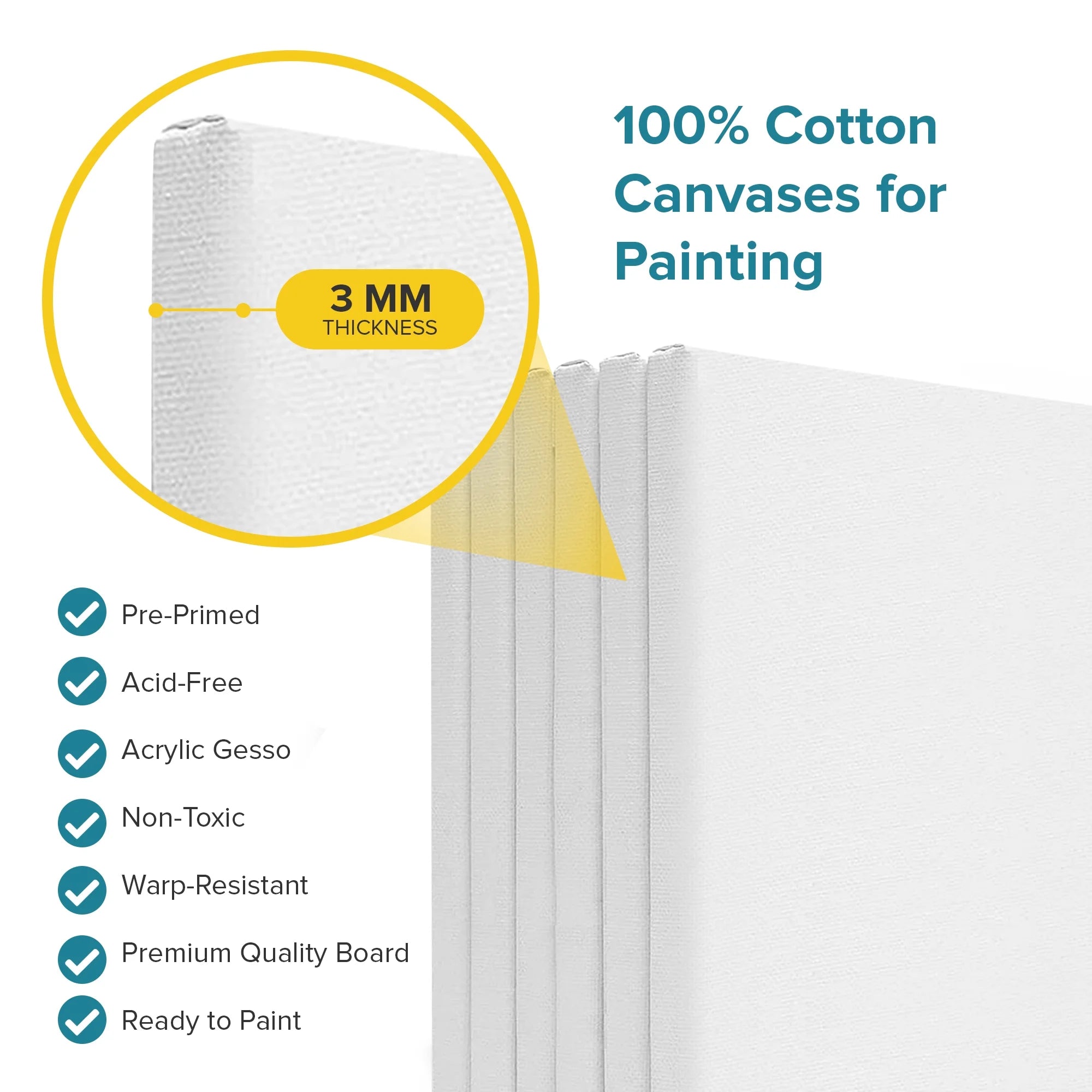 Artist Concepts Pre-Stretched Sturdy Blank Canvas Frames For Painting Crafts, 11x14”, 6 Pack