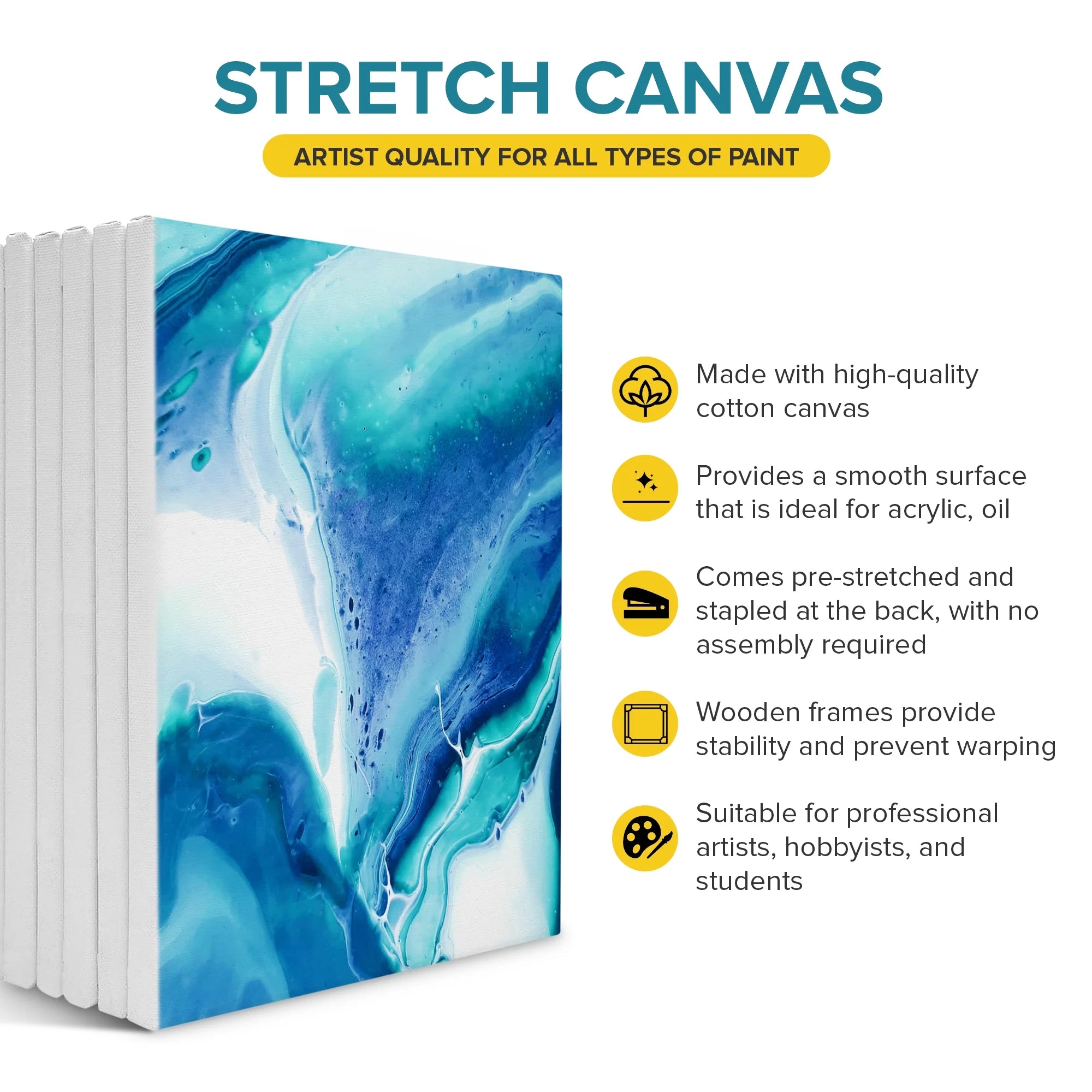 Artist Concepts Pre-Stretched Sturdy Blank Canvas Frames For Painting Crafts, 11x14”, 6 Pack