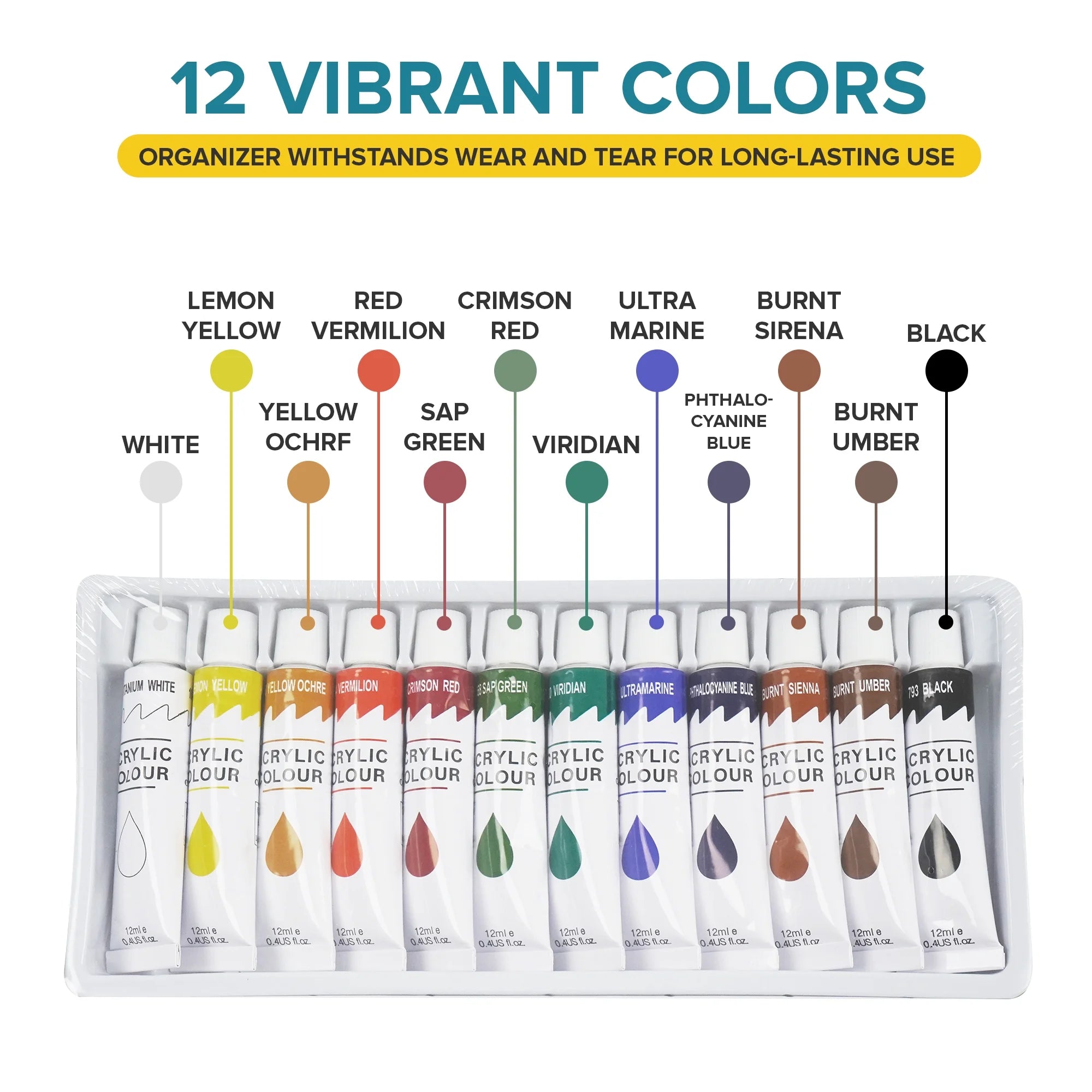 Artist Concepts Acrylic Paint Set Art Supplies Paint Tubes for Canvas and Arts and Crafts, 12 ml, 24 Pack