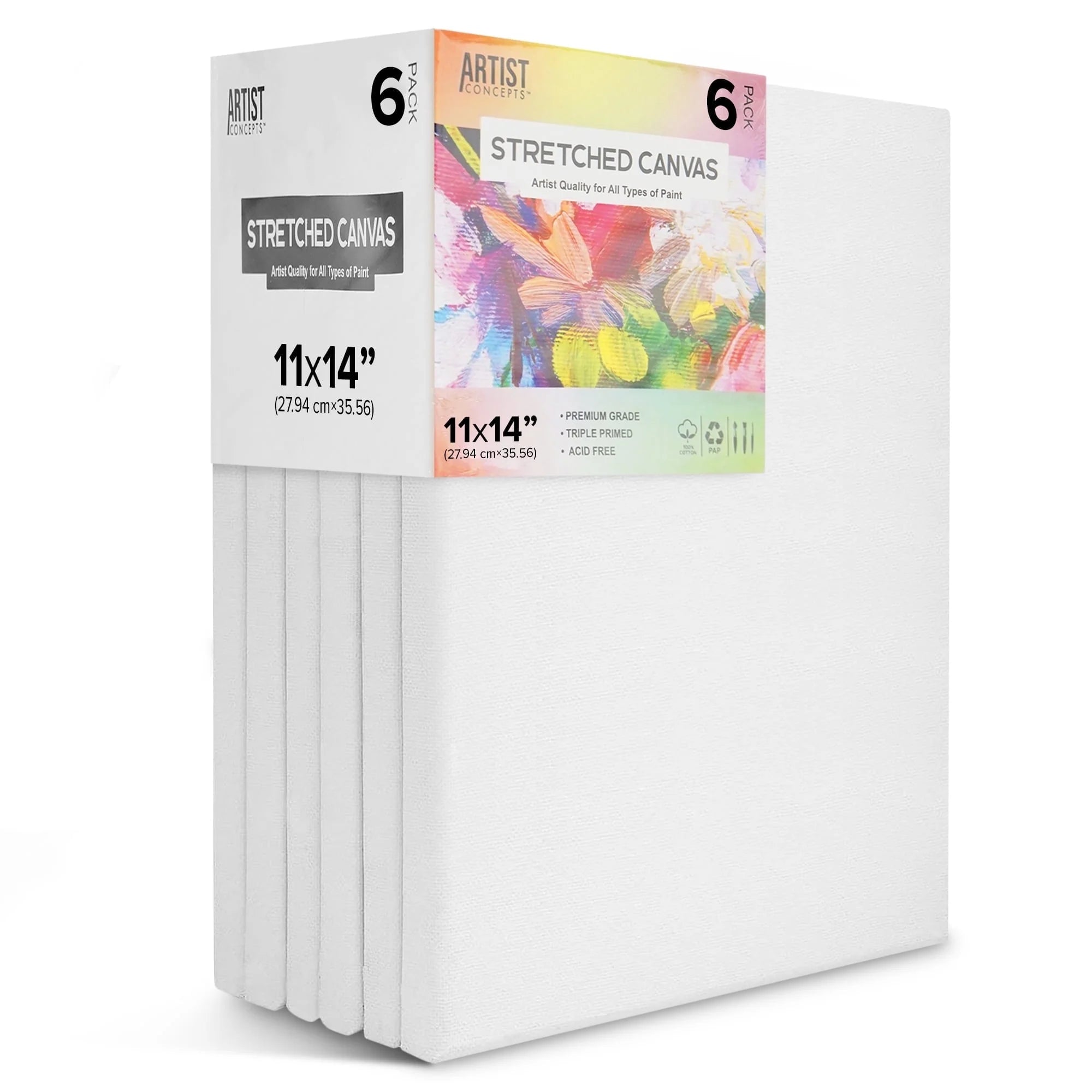 Artist Concepts Pre-Stretched Sturdy Blank Canvas Frames For Painting Crafts, 11x14”, 6 Pack