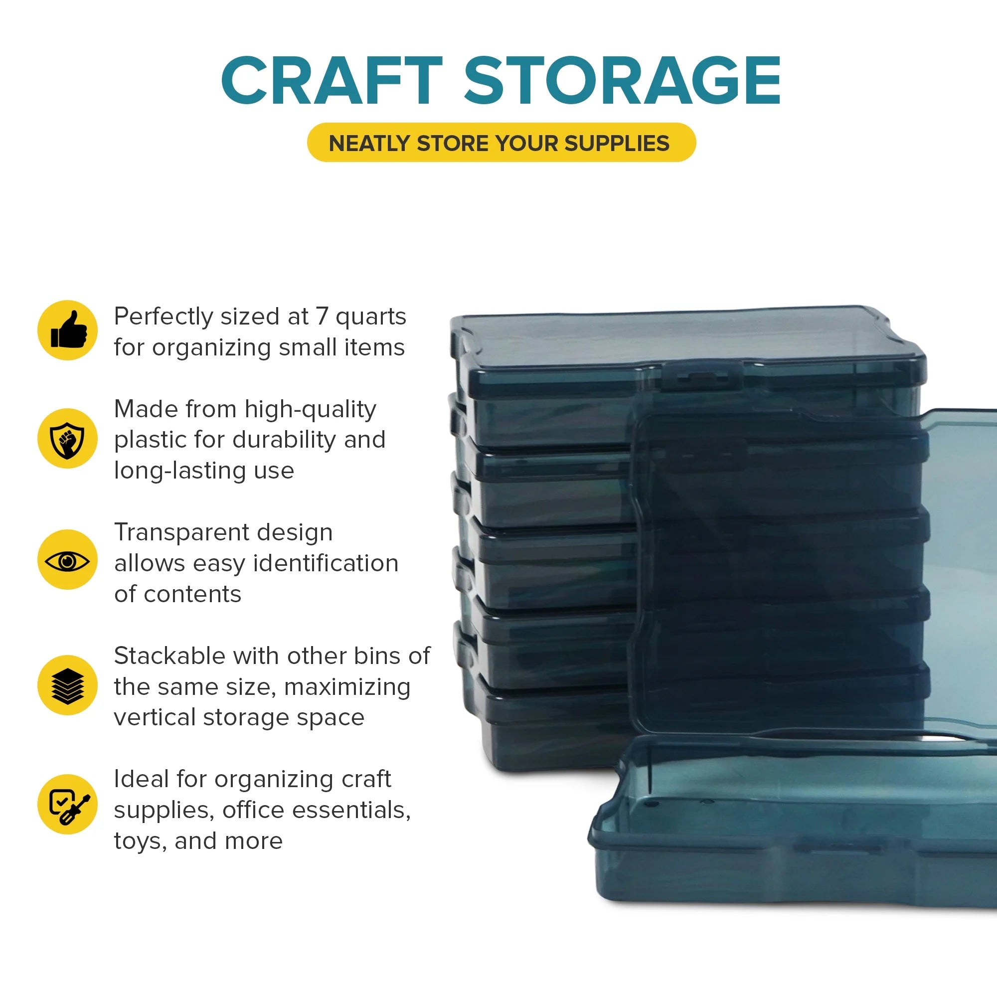 Artist Concepts Craft Storage Containers Art Supplies Stackable Storage Bins, Black, 6 Pack