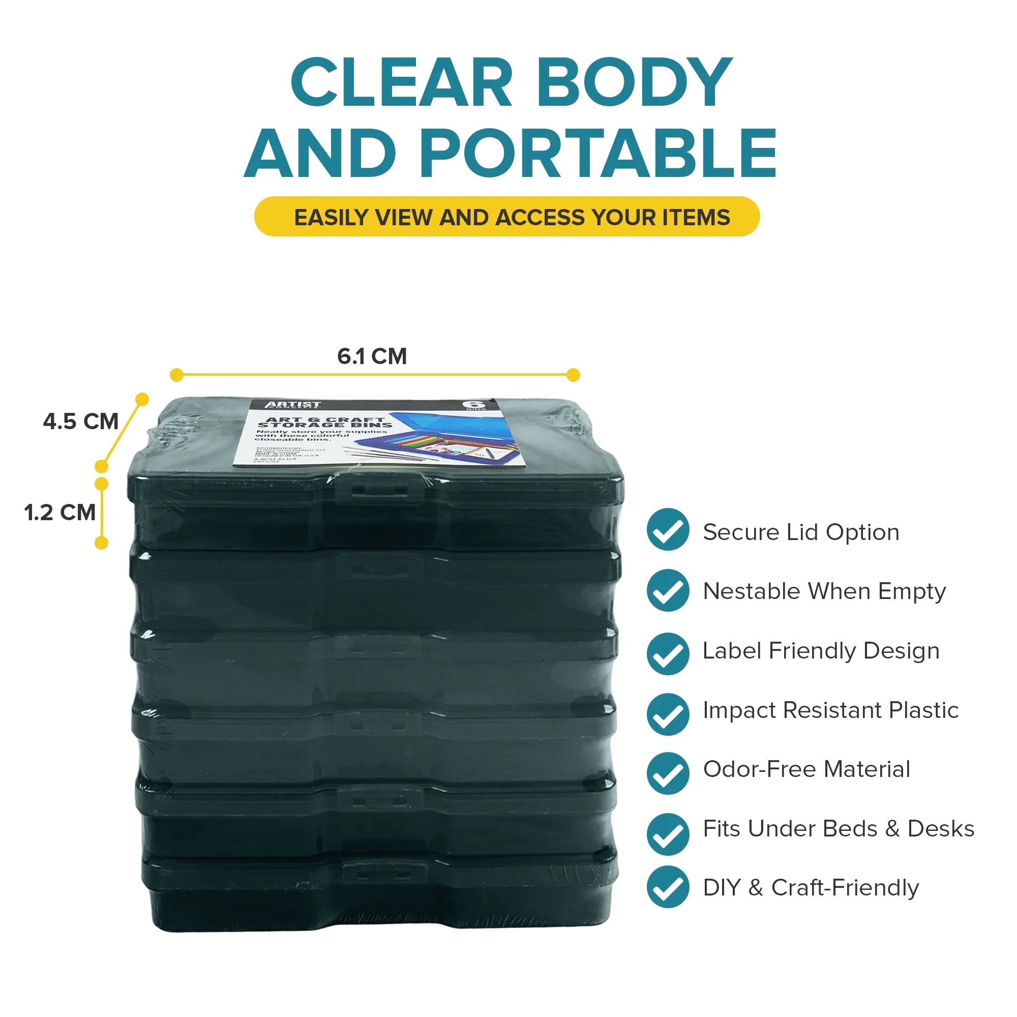Artist Concepts Craft Storage Containers Art Supplies Stackable Storage Bins, Black, 6 Pack