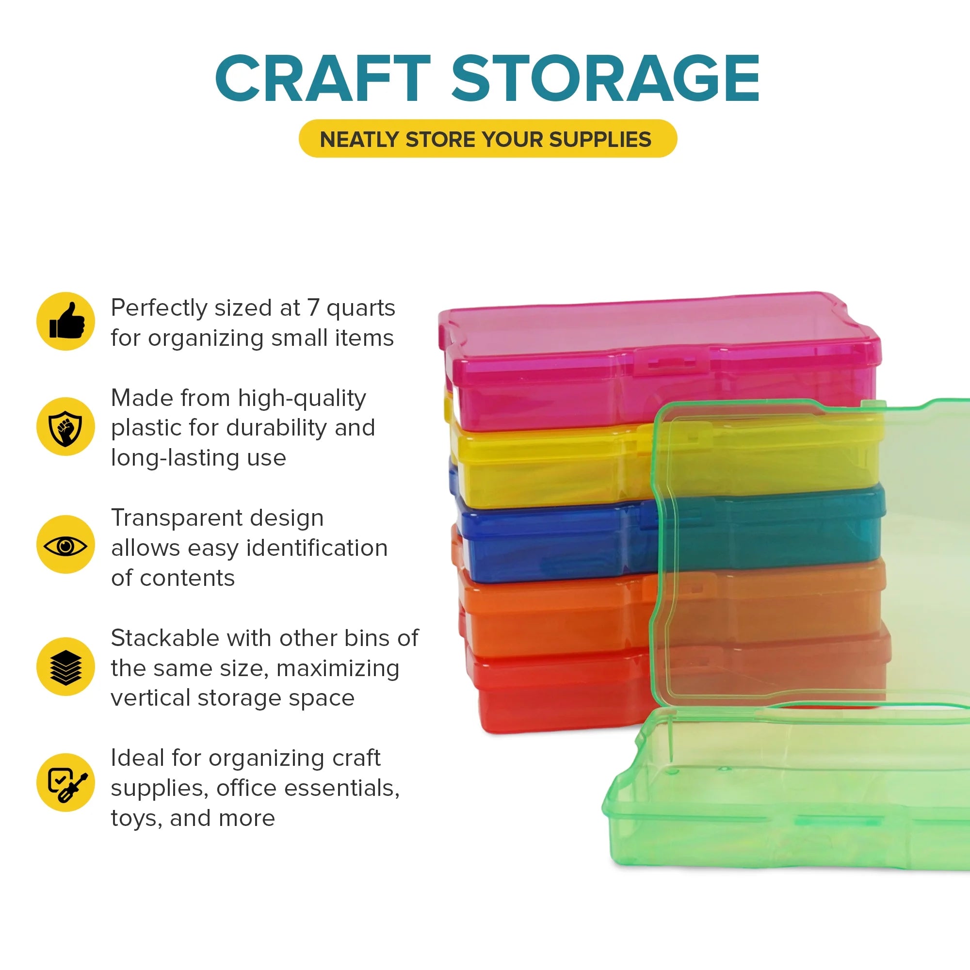 Artist Concepts Craft Storage Containers Art Supplies Stackable Storage Bins, Multicolor, 6 Pack