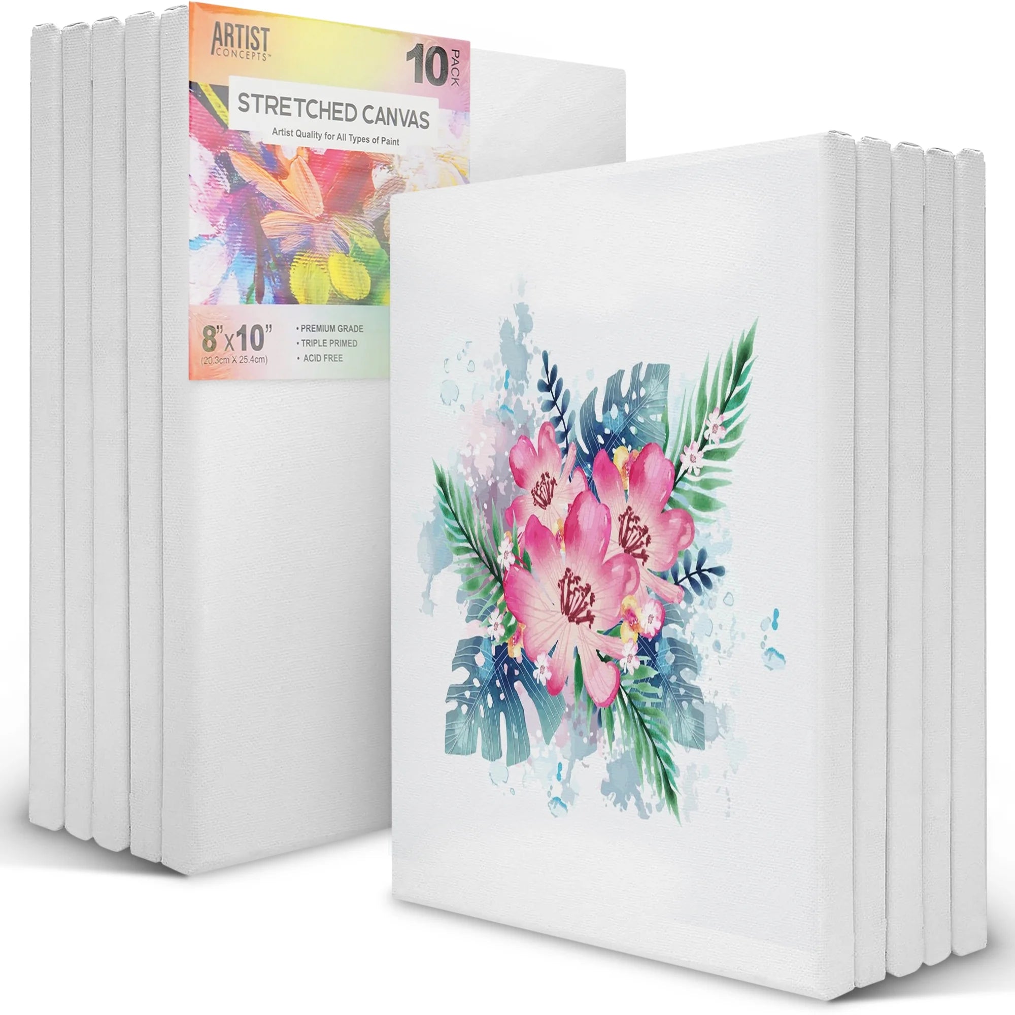 Artist Concepts Pre-Stretched Sturdy Blank Canvas Frames For Painting Crafts, 8x10”, 10 Pack